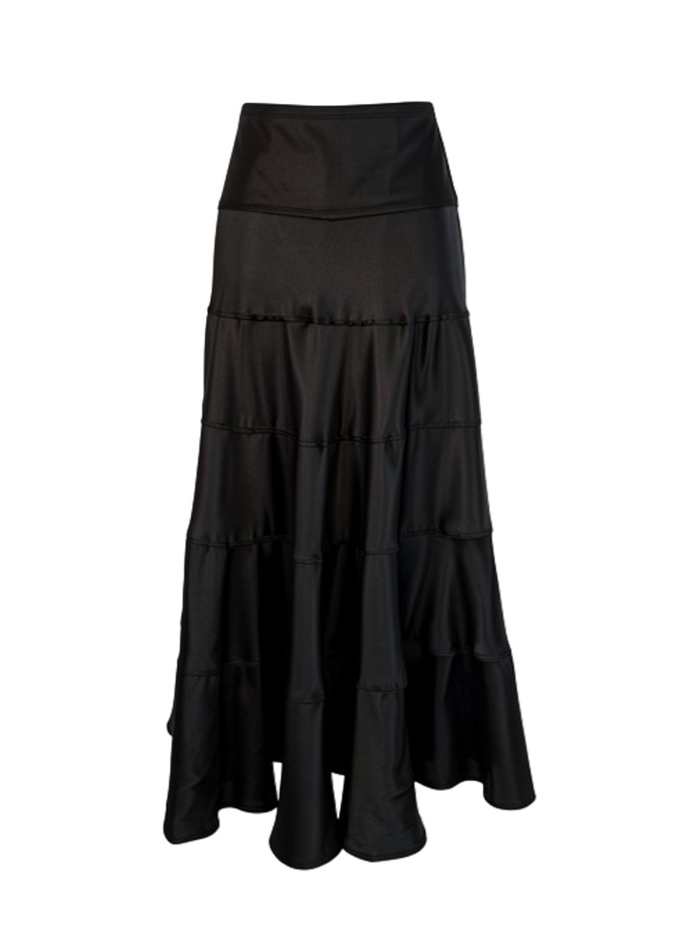 WINDSOR, Black Tiered Satin Skirt, Size S